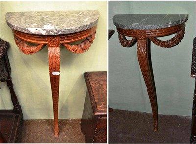 Lot 434 - Pair of green marble top demi-lune side tables