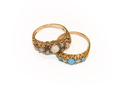 Lot 176 - A 9 carat gold opal ring, finger size O1/2;...
