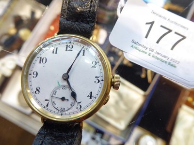 Lot 177 - An 18 carat gold enamel dial wristwatch,...