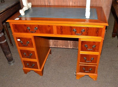 Lot 438 - Reproduction yew wood pedestal desk