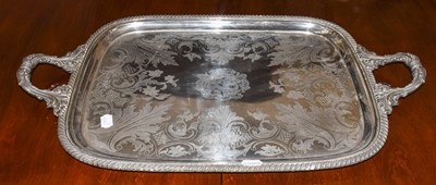Lot 357 - An electroplated twin-handled Armorial tray