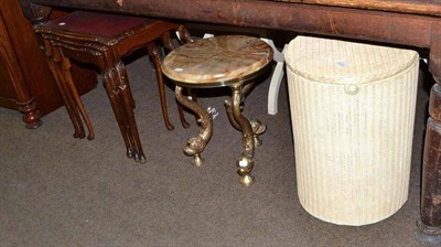 Lot 441 - Painted towel rail, two dressing stools, two footstools, tripod table, basket chair, linen box,...