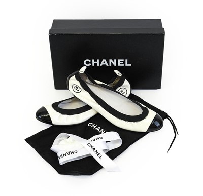 Lot 2256 - Pair of Chanel Ballerina Shoes in white and...