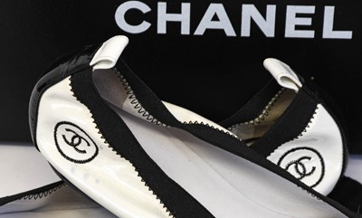 Lot 2256 - Pair of Chanel Ballerina Shoes in white and...