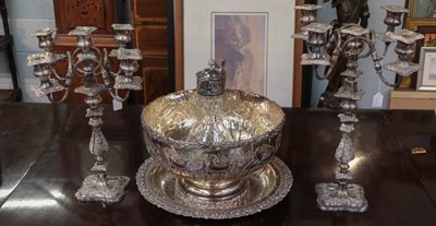 Lot 367 - A Pair of Silver Plate Five Light Candelabra,...
