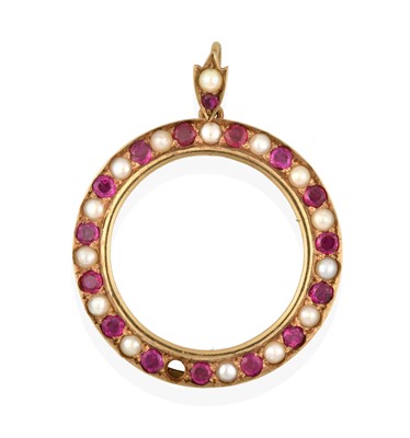 Lot 172 - A synthetic ruby and split pearl pendant,...