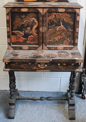 Lot 1428 - ~  A black laquered chinoiserie writing desk,...