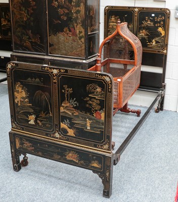 Lot 1429 - ~  A pair of black lacquered chinoiserie...