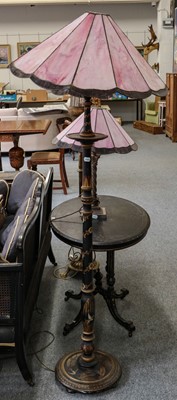 Lot 1452 - ~  A black lacquered chinoiserie standard lamp