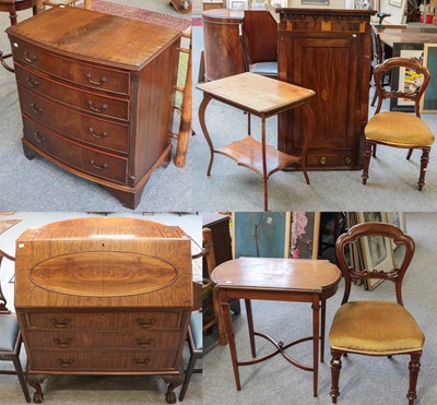 Lot 1397 - A mahogany veneered bureau, a bow fronted four...