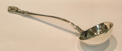 Lot 212 - A Victorian silver soup ladle, Queen's pattern,...