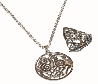 Lot 294 - A Shetland silver pendant on chain, depicting...