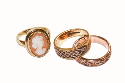 Lot 286 - A 9 carat gold cameo ring, finger size J1/2;...
