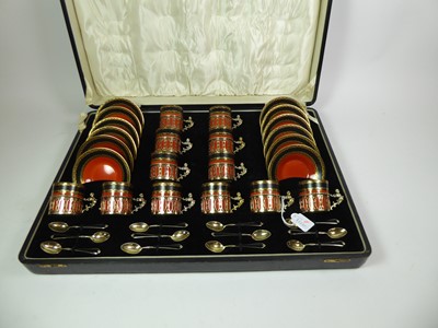 Lot 2145 - A Cased Set of Twelve George V Silver-Gilt Mounted Porcelain Cups, Saucers and Coffee-Spoons