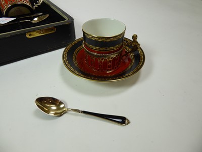 Lot 2145 - A Cased Set of Twelve George V Silver-Gilt Mounted Porcelain Cups, Saucers and Coffee-Spoons