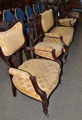 Lot 490 - Four piece salon suite, inlaid chair, pair of Victorian chairs