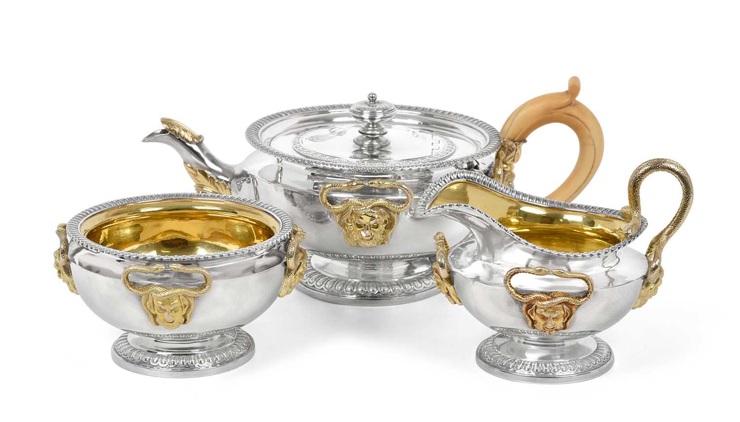 Lot 2221 - A Three-Piece George III Parcel-Gilt Silver Tea-Service