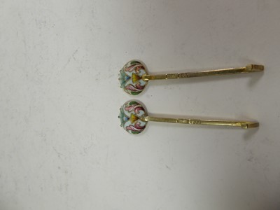 Lot 2224 - A Set of Five Russian Silver-gilt and Enamel Salt-Cellars and Spoons