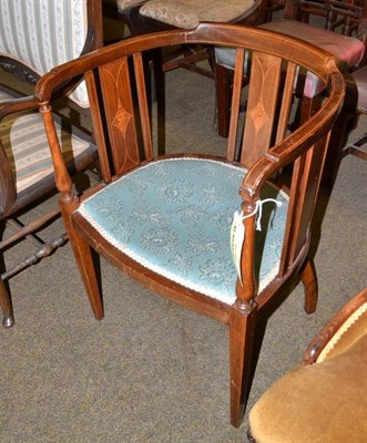 Lot 498 - Edwardian inlaid mahogany tub chair