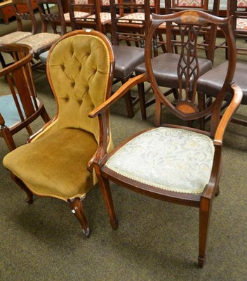 Lot 499 - Victorian rosewood framed nursing chairs and an Edwardian open armchair