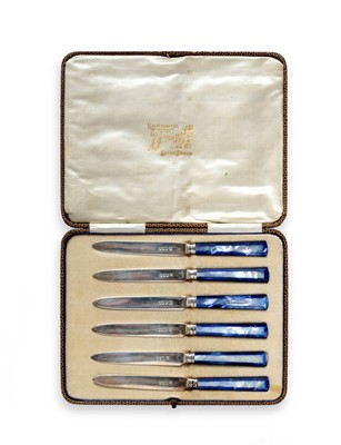 Lot 2183 - A Cased Set of Six George V Silver and Mother-of-Pearl Fruit-Knives