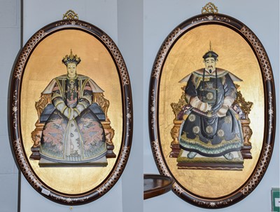 Lot 1348 - A pair of 20th century Japanned oval plaques...