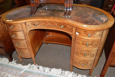 Lot 513 - Edwardian rosewood and floral marquetry kidney shaped desk