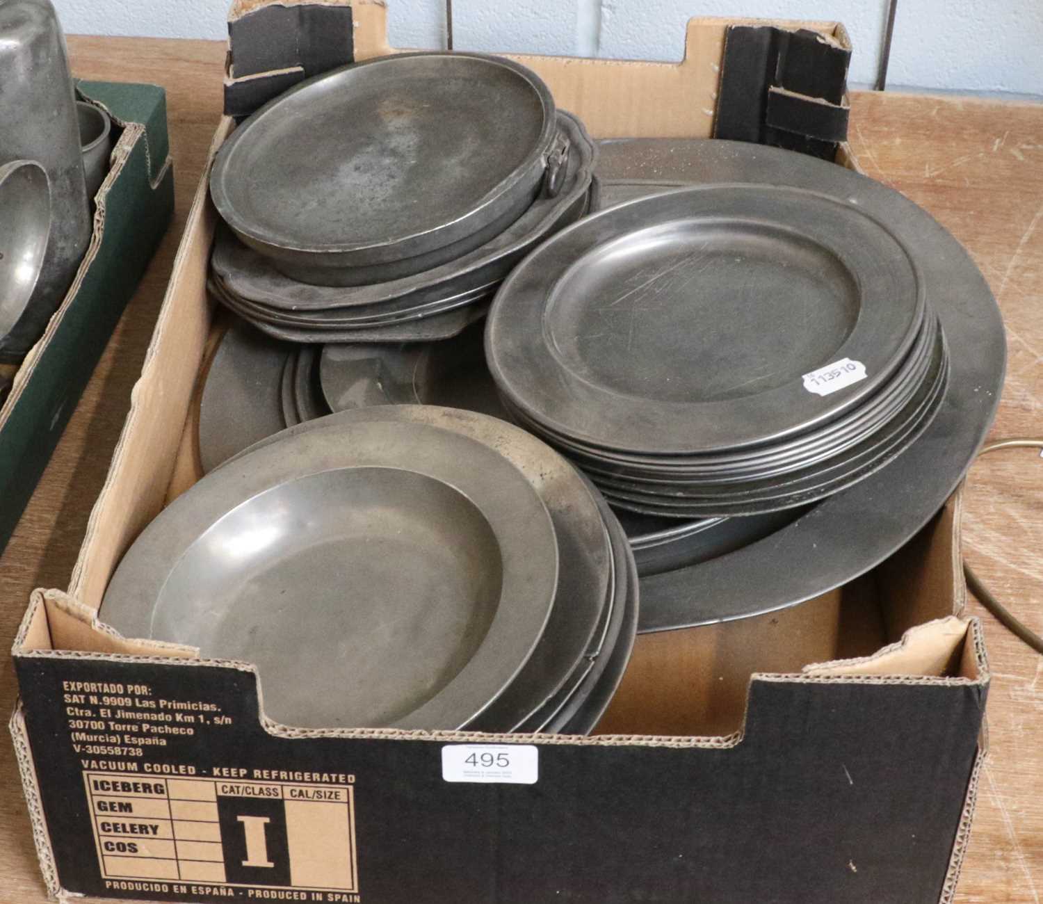 Lot 495 - Twenty-seven old pewter plates, a charger etc