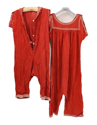 Lot 2028 - Late 19th Century Red Cotton Bathing Costumes,...