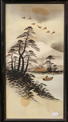 Lot 80 - A pair of Japanese river landscapes, one with...