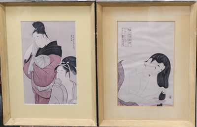 Lot 89 - Four Japanese woodblock prints, together with...