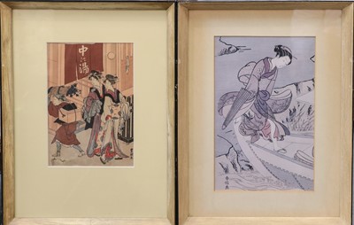 Lot 89 - Four Japanese woodblock prints, together with...