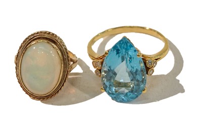 Lot 252 - A 9 carat gold opal ring, finger size E; and a...