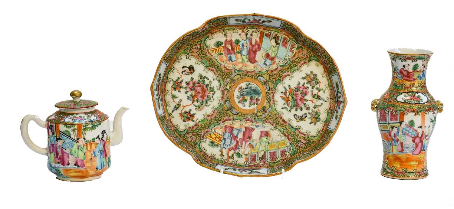 Lot 32 - A 19th century Canton famille rose lobed dish...