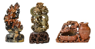 Lot 29 - Three modern Chinese soapstone carvings, two...