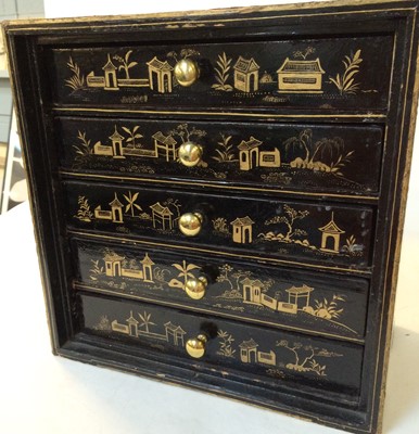 Lot 27 - A Japanese lacquer and gilt miniature chest of...