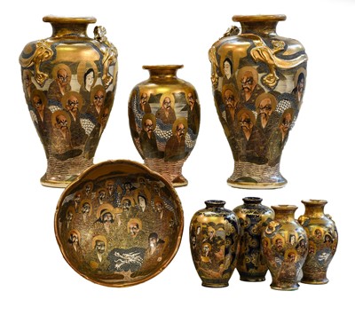 Lot A group of early 20th century Japanese satsuma...