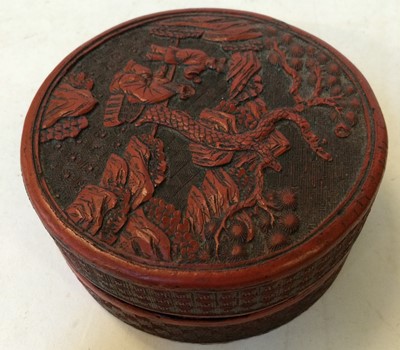 Lot 24 - Three Oriental cinnabar lacquer boxes, and...