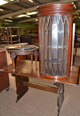 Lot 538 - Oak refectory table, mahogany corner cupboard, two mirrors, coffee table and a firescreen