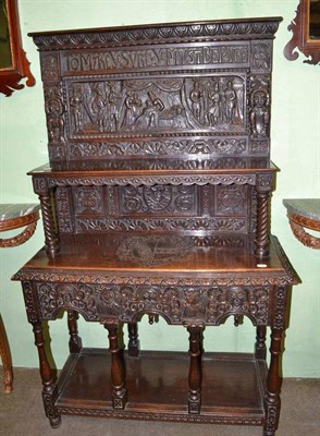 Lot 539 - Carved oak sideboard with superstructure back