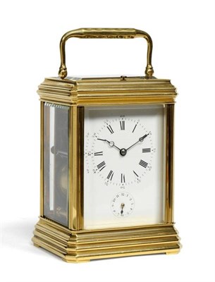 Lot 1016 - A French Gilt Brass Striking and Repeating Carriage Clock with Alarm, circa 1890, carrying...