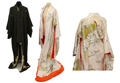 Lot 2189 - Japanese White Silk Wedding Kimono embroidered...