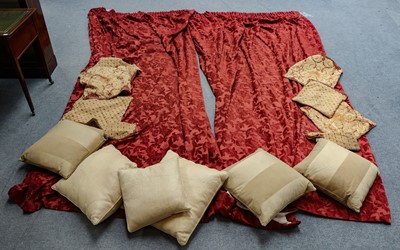 Lot 1416 - A pair of modern red cut chenille floral...