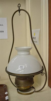 Lot 562 - Brass hanging oil lamp