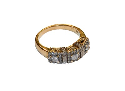 Lot 274 - A 14 carat gold diamond triple cluster ring,...