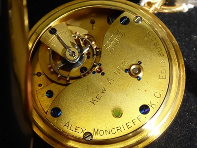 Lot 2094 - Alex Moncrieff: An 18 Carat Gold Full Hunter Karussel Pocket Watch