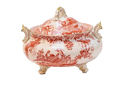 Lot 95 - A Royal Crown Derby red aves twin-handled...