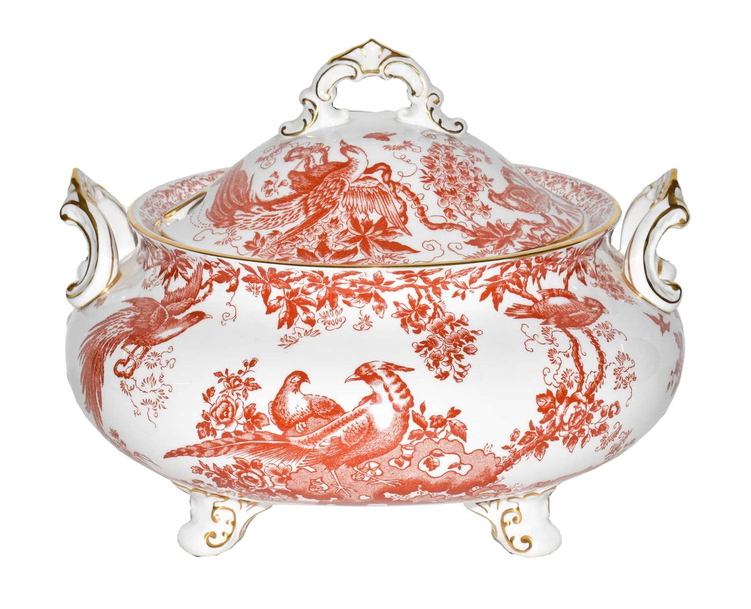 Lot 199 - A Royal Crown Derby red aves twin-handled...