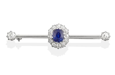 Lot 2071 - A Sapphire and Diamond Bar Brooch