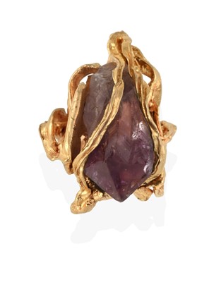 Lot 2383 - A 9 Carat Gold Abstract Amethyst Ring